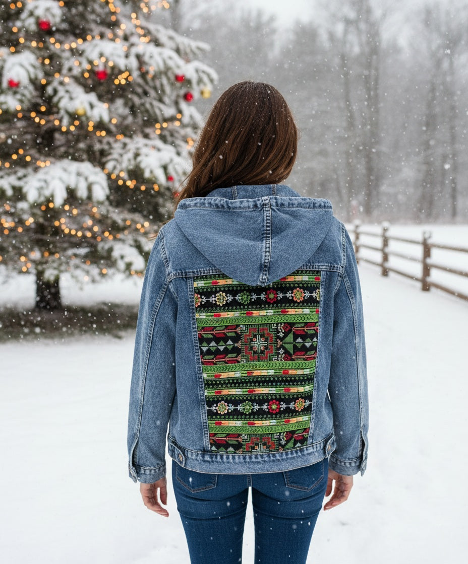 Embroidery denim jeans jacket light blue