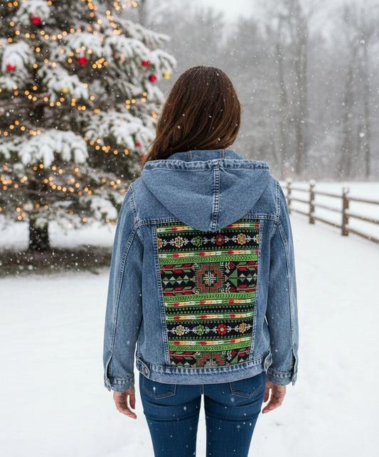 Embroidery denim jeans jacket light blue