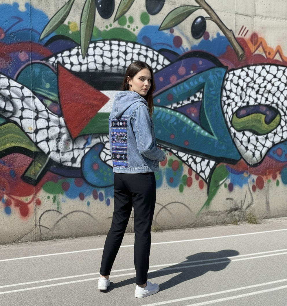 Embroidery denim jeans jacket light blue