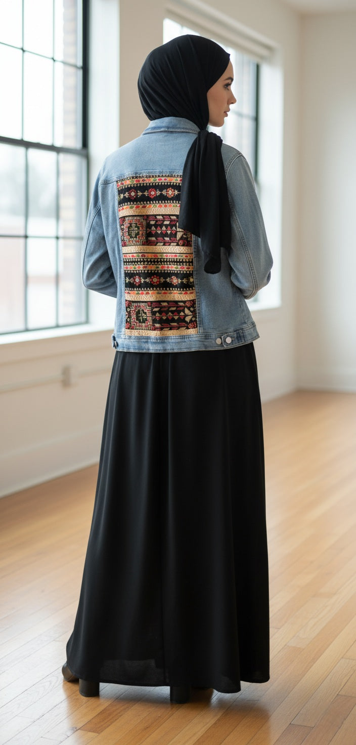 Embroidery denim jeans jacket light blue