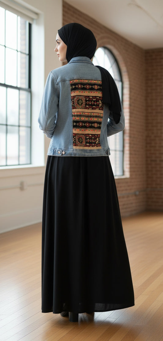 Embroidery denim jeans jacket light blue