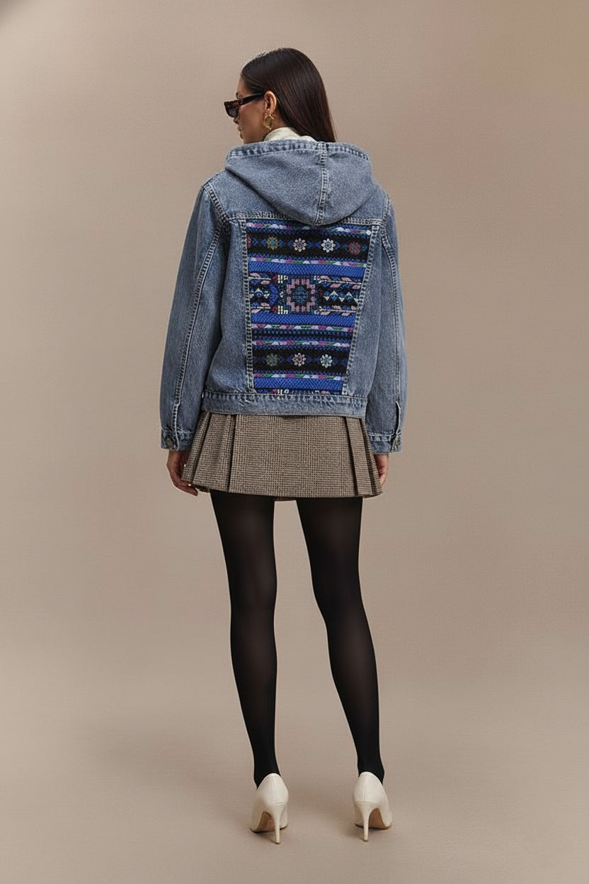 Embroidery denim jeans jacket light blue